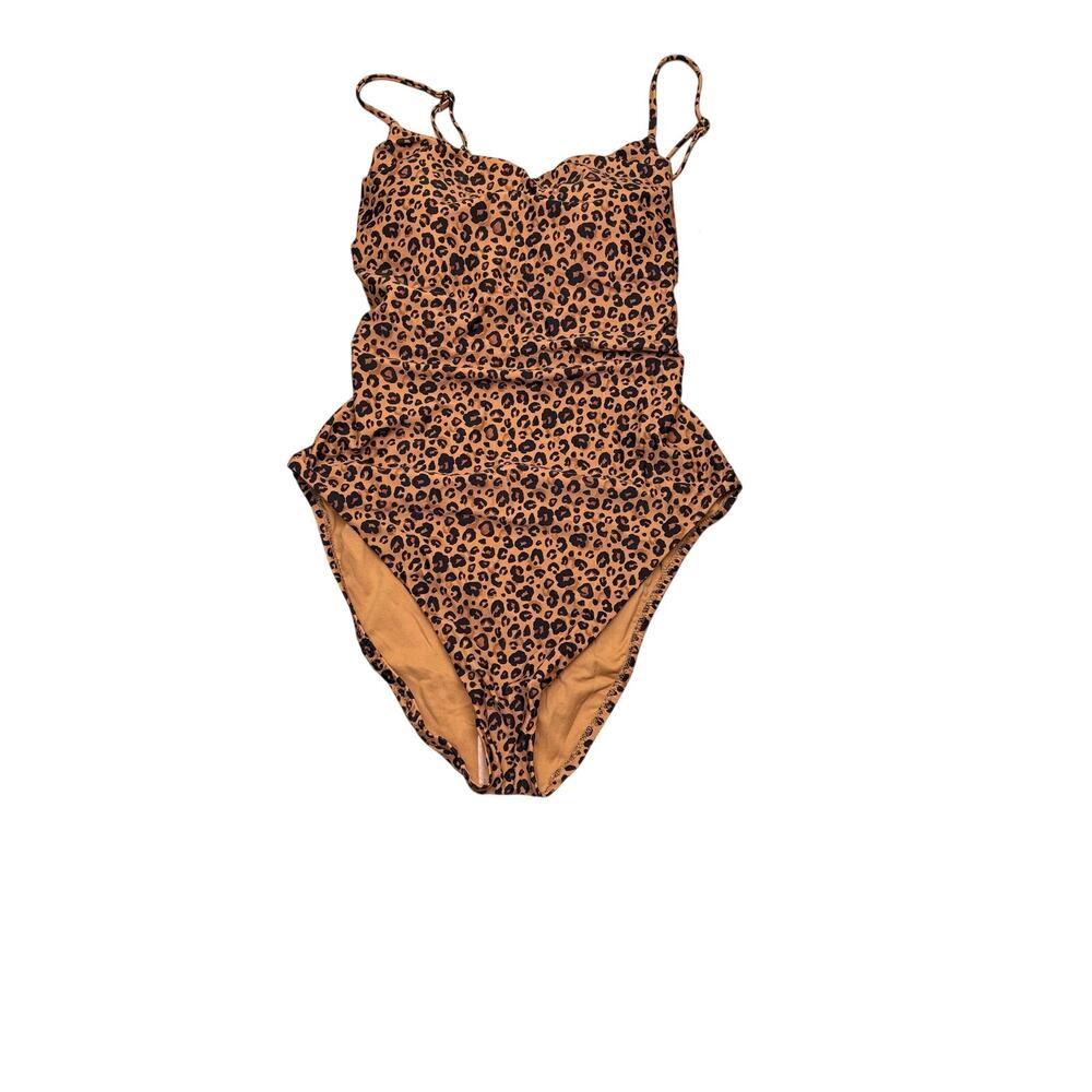 Shade & Shore Leopard One Piece Swimsuit Women’s L Long 12-14 Tummy Control NWT